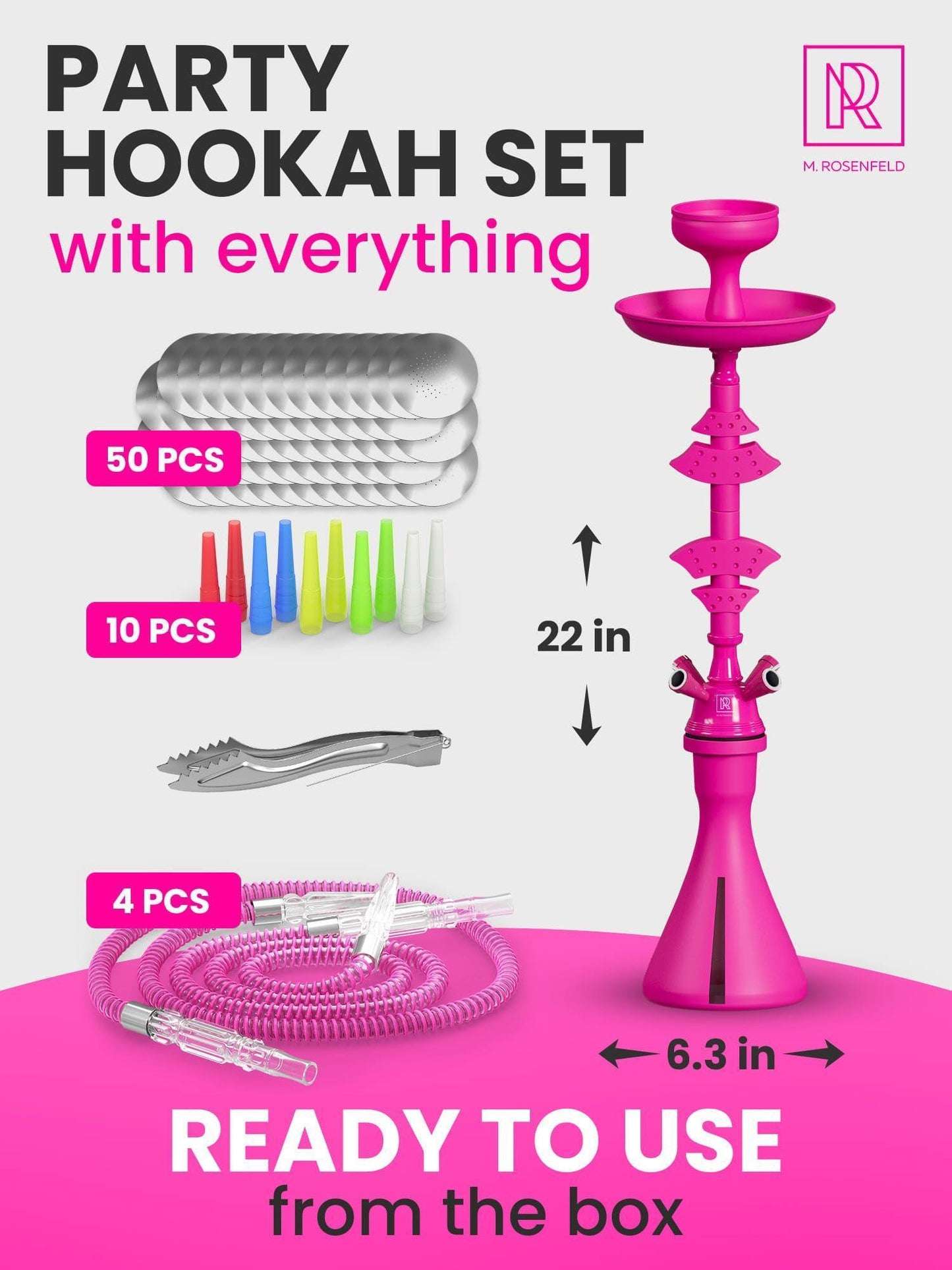 4 Hose Hookah set with everything   Pink Hookah 4 Hose Set – Pink Mini Hookah