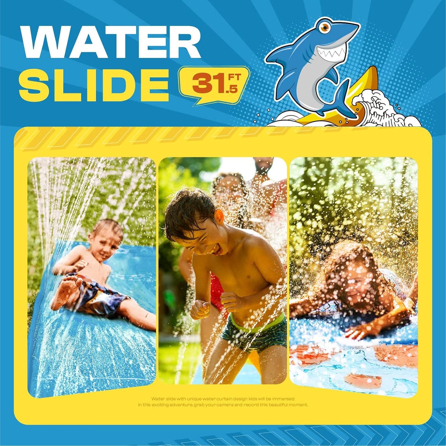 31.5FT Slip Water Slide, Extra Long Slip Lawn Water Slides for Kids Adults Backyard with 2 Inflatable Bodyboards and Sprinkler, Summer Outdoor Splash Water Toys