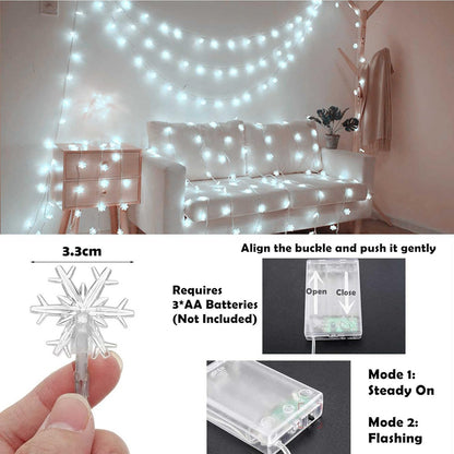 Christmas Decorations Lights, 20 Ft 40 LED Snowflake String Lights Battery Operated Fairy Lights for Bedroom Room Party Home Office Xmas Decor Indoor Outdoor Tree Decorations Warm White