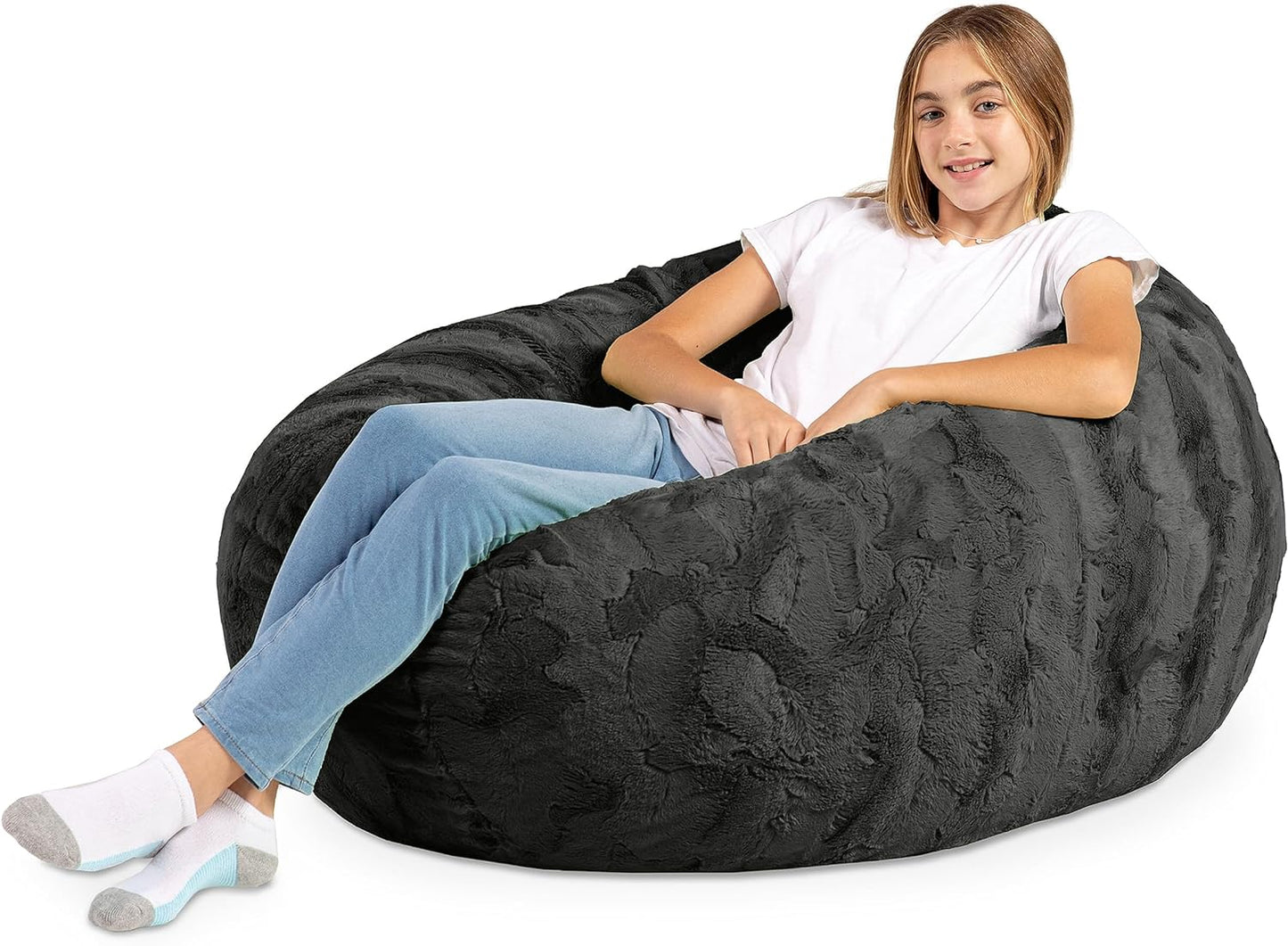 Cocoon 4 Foot Bean Bag Chair - Faux Fur, Black