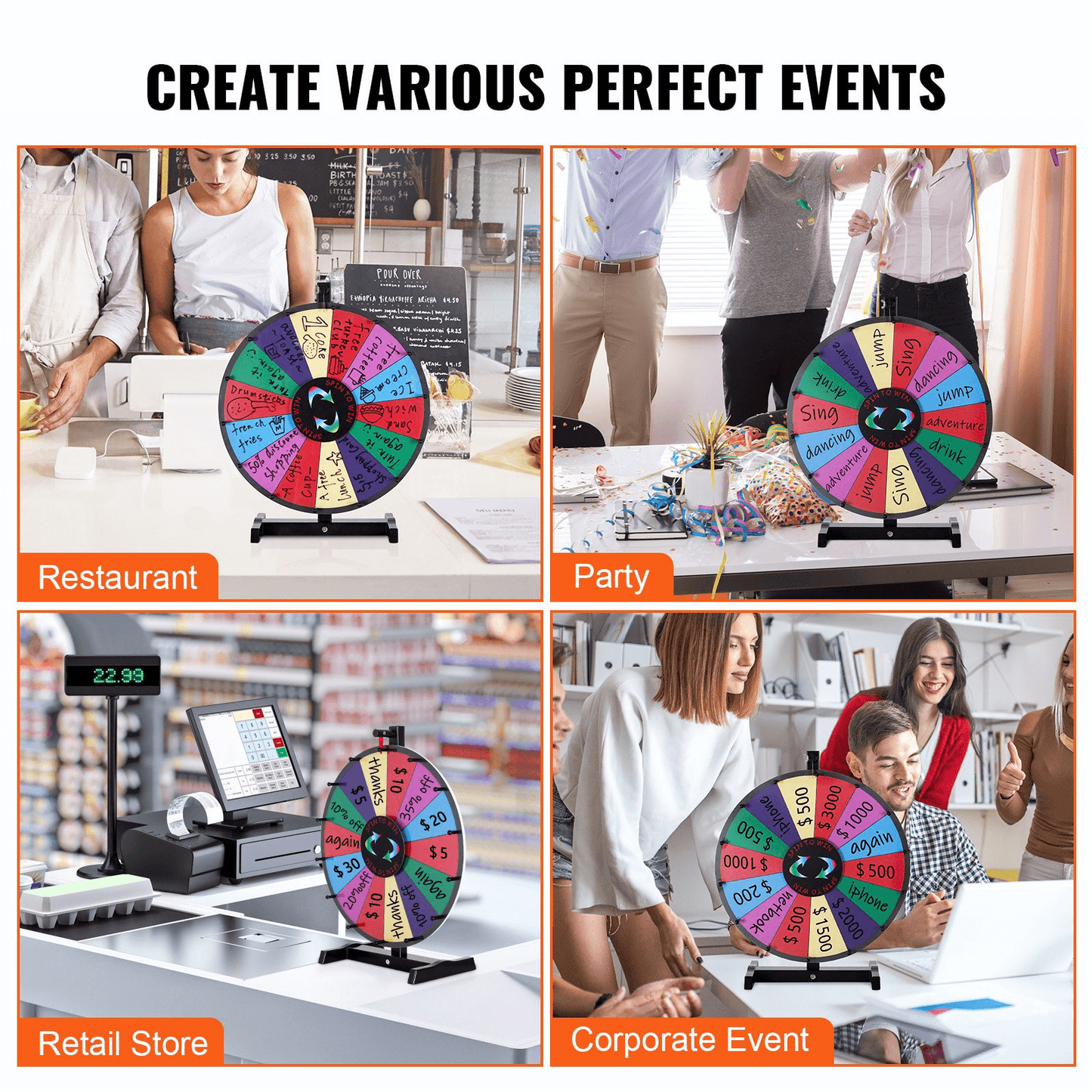 VEVOR 18 inch Spinning Prize Wheel, 14 Slots Tabletop Spinner, Heavy Duty Roulette Wheel with a Dry Erase and 2 Markers, Win Fortune Spin Games in Party Pub Trade Show Carnival - Loomini