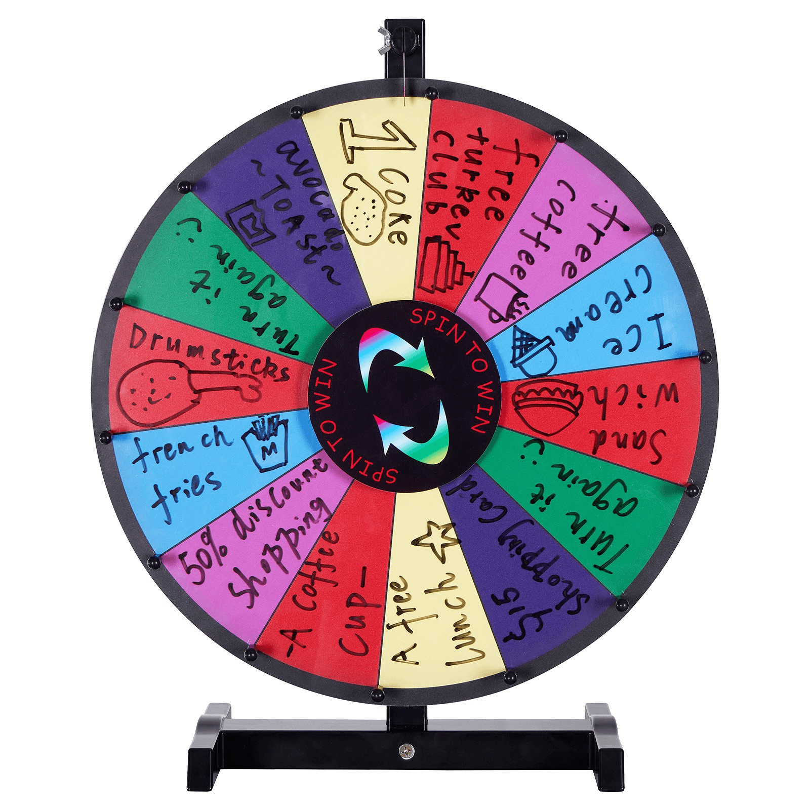 VEVOR 18 inch Spinning Prize Wheel, 14 Slots Tabletop Spinner, Heavy Duty Roulette Wheel with a Dry Erase and 2 Markers, Win Fortune Spin Games in Party Pub Trade Show Carnival - Loomini