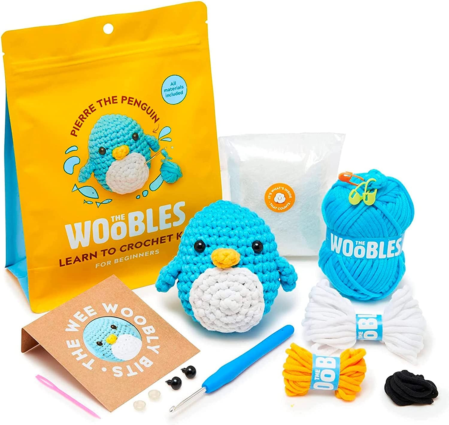 Beginners Crochet Kit with Easy Peasy Yarn as Seen on Shark Tank - with Step-By-Step Video Tutorials - Pierre the Penguin