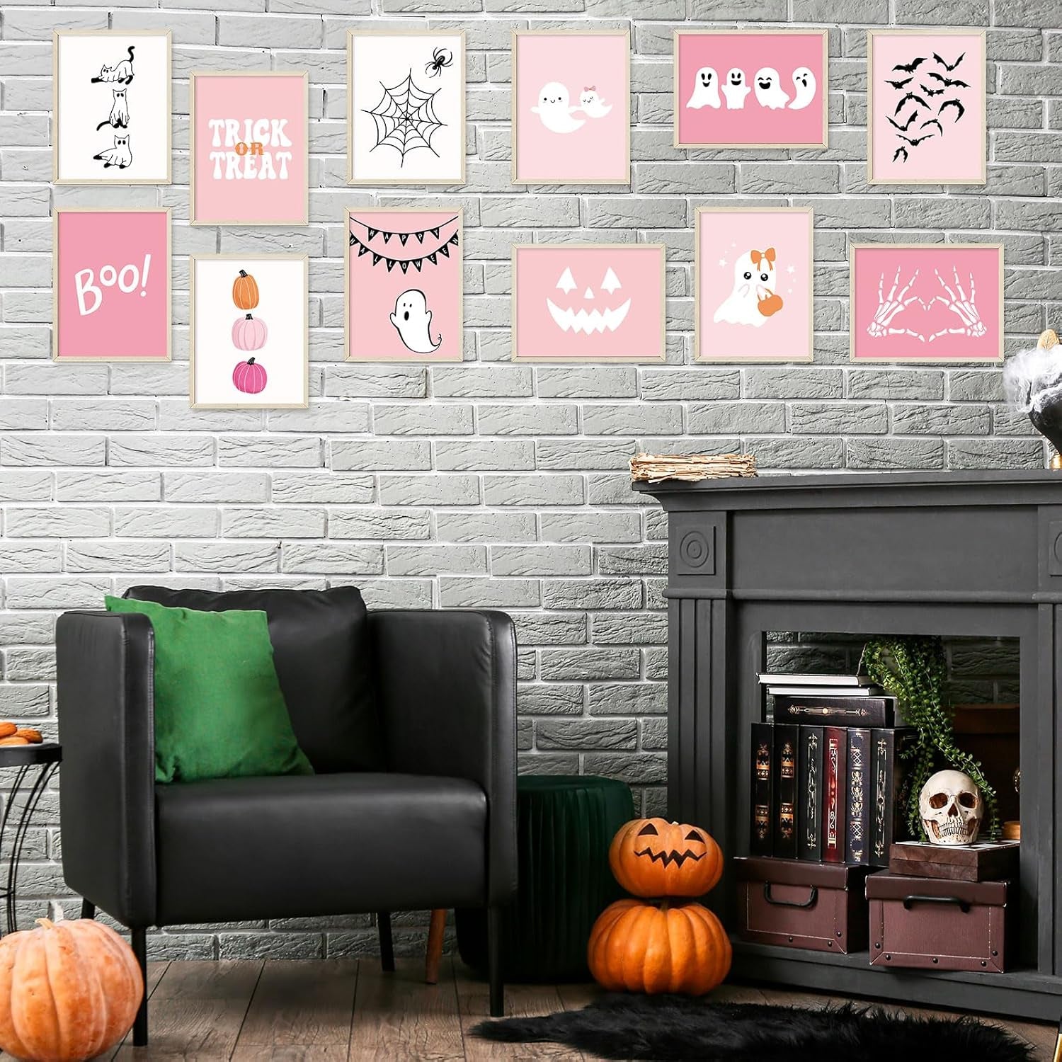 Halloween Wall Art Prints Pink Cute Ghost Boo Paper Posters Halloween Picture Decoration for Party Gallery Living Room Office, 8 X 10 Inch, Unframed