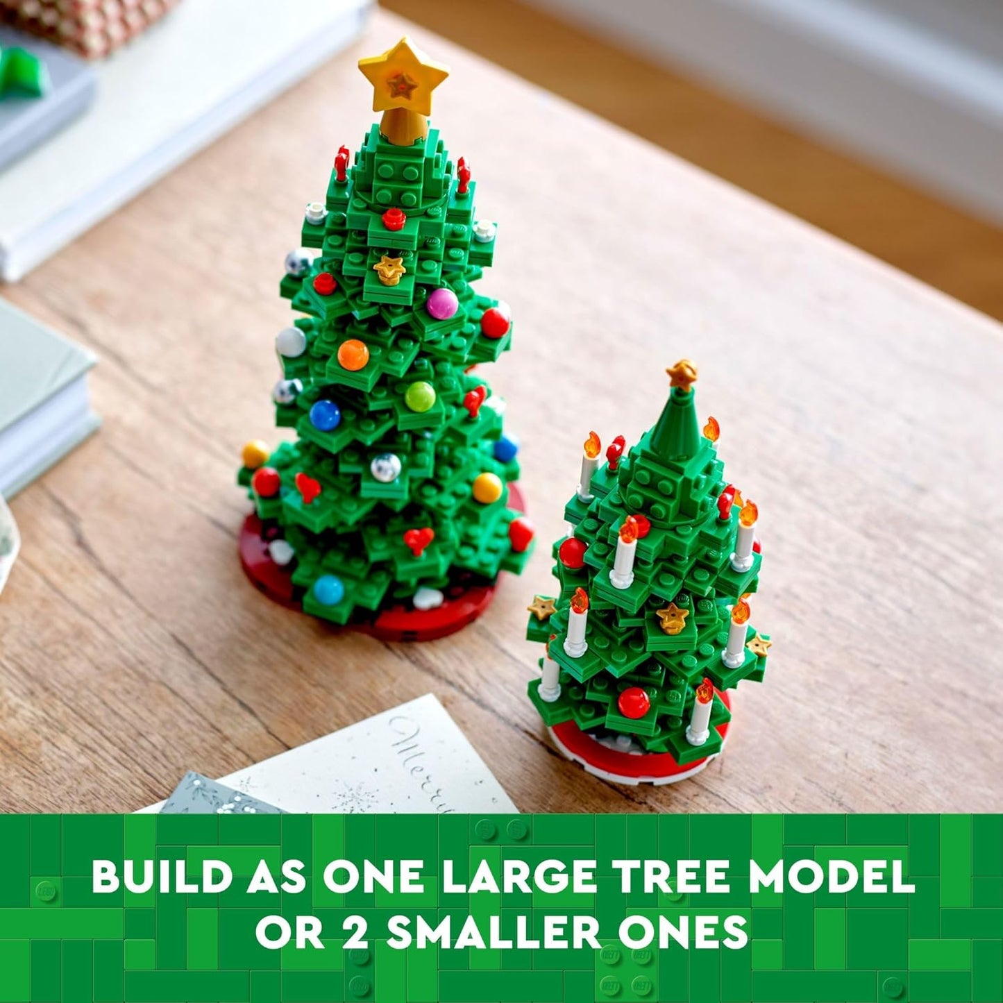 Christmas Tree Toy Building Set for Kids, Collectible Holiday Home Decor, Tabletop Christmas Tree Gift, Festive Craft Project for Families to Build Together, 2 Building Options in 1 Set, 40573