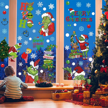 102 Pcs Christmas Window Clings - Decorations for Glass Windows,Christmas Elf Faces Window Stickers with Snowflake,Double Sided Static Window Clings for Home Christmas Party Supplies (9 Sheets)