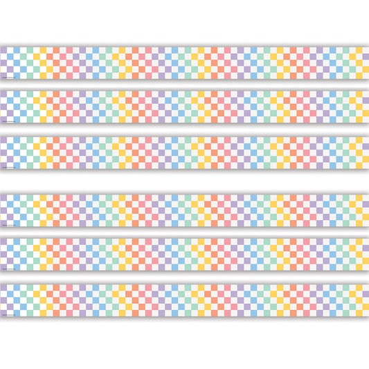 Cool for School Checkers Straight Border Trim, 35 Feet Per Pack, 6 Packs