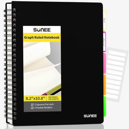 5 Subject Notebook College Ruled - 300 Pages, 8.2"X10.8", 5 Pocket Colored Dividers, 3-Hole Punched Paper, Pink