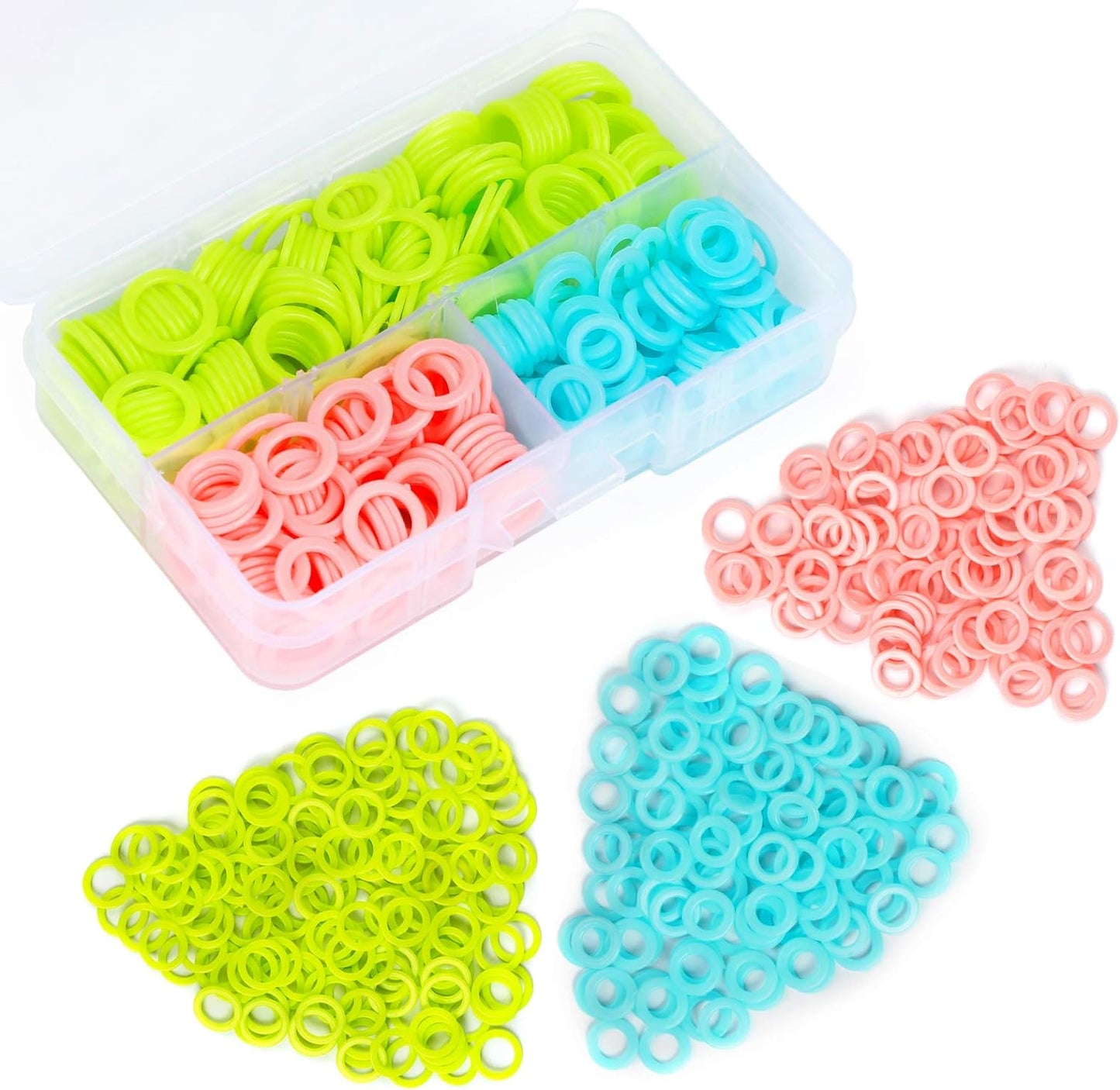 220 Pcs Random Colors O-Rings, Stitch Markers Rings(S/M/L) Crochet Locking Stitch Ring for Knitting/Crochet/Etc with 1 Pcs Storage Box