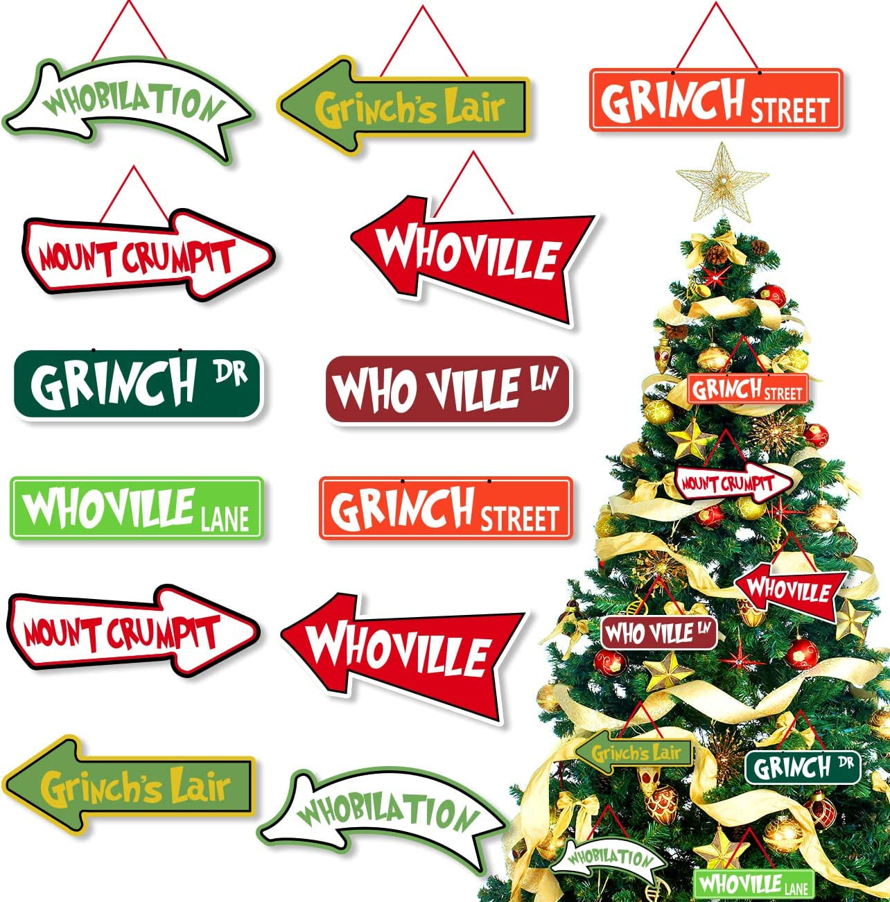 Christmas Tree Decorations Greench'S Christmas Ornament Paper Cards Hanging Welcome to Whoville Christmas Tree Decorations for Winter Christmas Furry Greench'S Lair Themed Party Favor 16Pcs