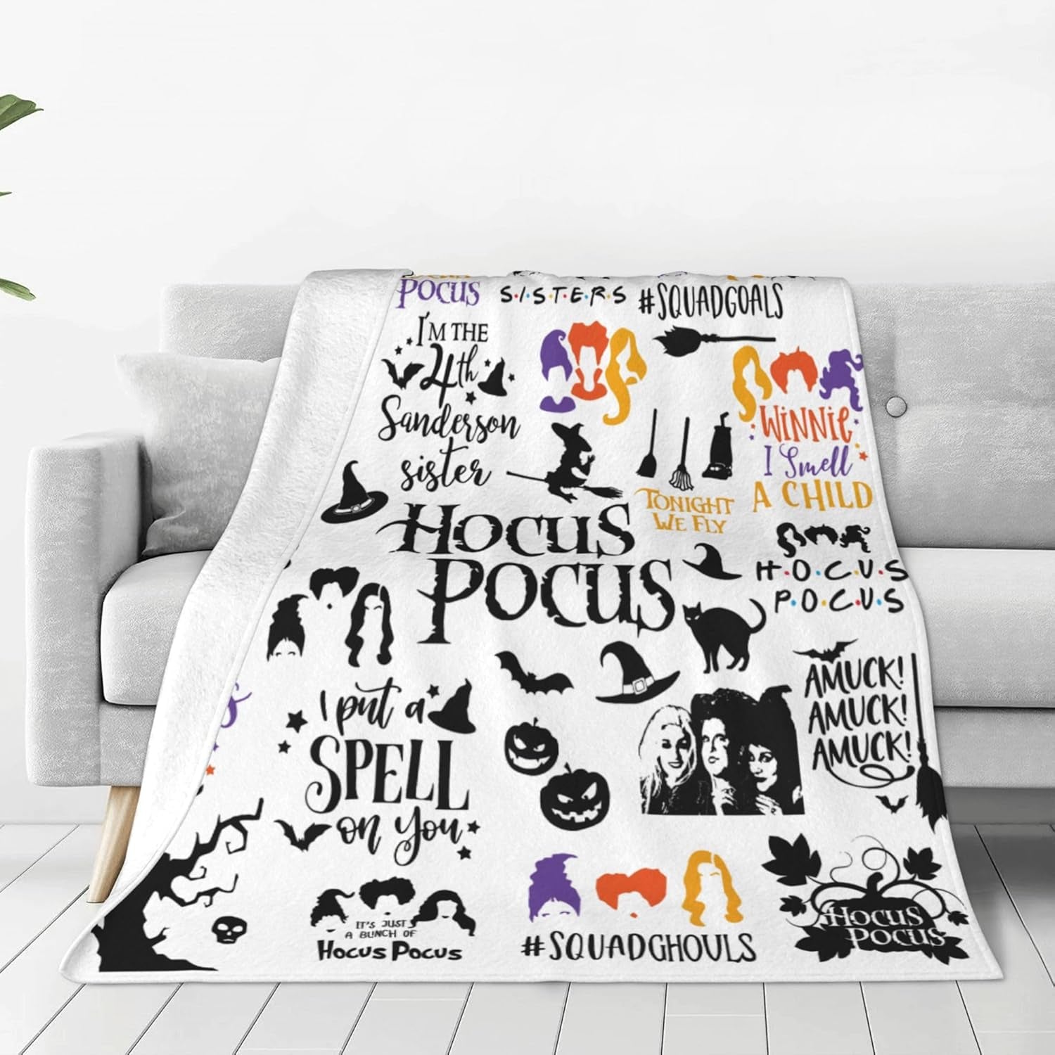 Halloween Witch Blanket Hocus Pocus Blanket Movie Characters Horror Flannel Throw Blankets for Home Decor Sofa Bed Living Room