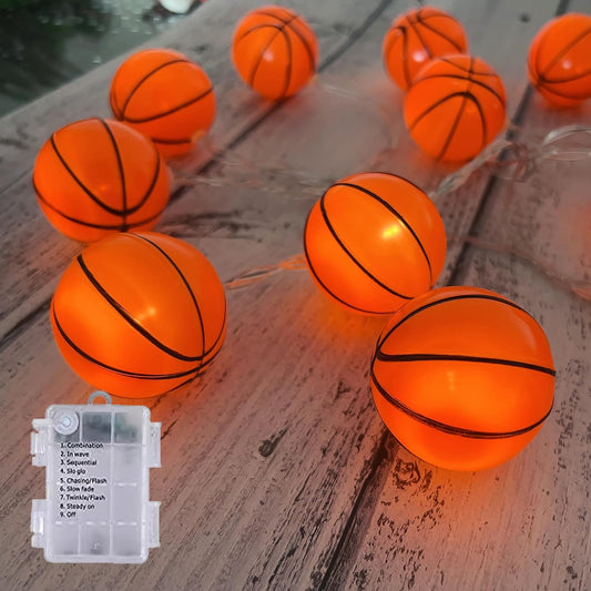 Basketball String Lights, 14Ft 20 LED Battery Powered Indoor, Sports Decoration Ball Sport Theme Party Decorative Lights,Birthday Decorations,Football Lovers Gift(8Mode)