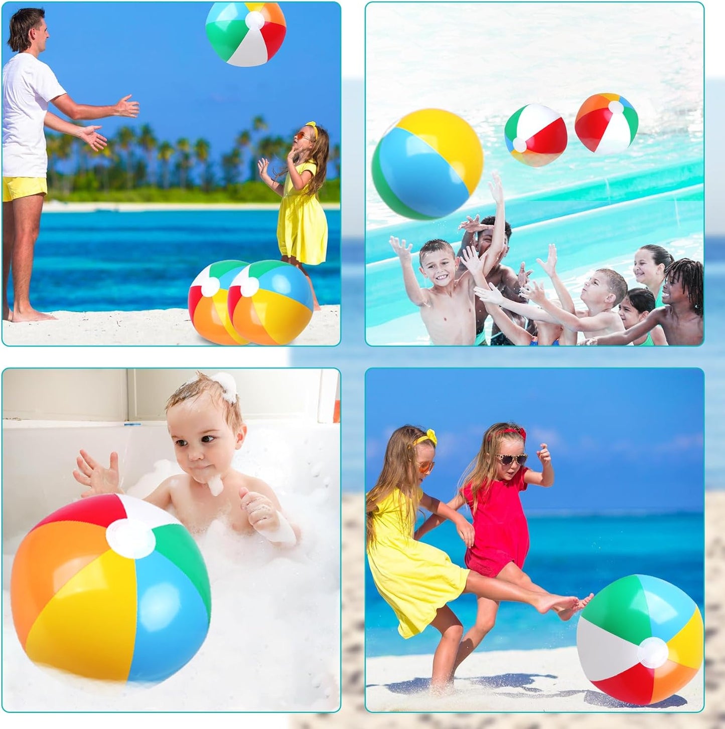 Beach Balls 4 Pack 17" Rainbow Color Pool Toys Inflatable Pool Balls for Summer Party Supplies Decorations Gifts Sport Outdoor Toys for Adults Kid