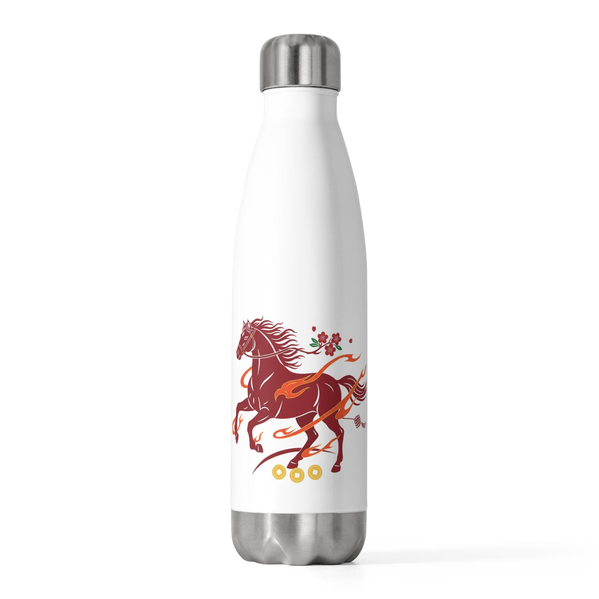 Fire Horse Pose 025 | 20oz Insulated Stainless Steel Tumbler Bottle | Lunar New Year Gift for Family & Friends | Red Gold Folk Art
