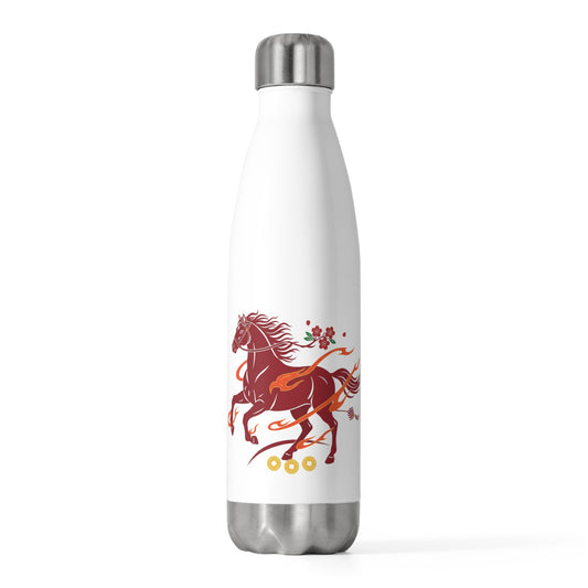 Fire Horse Pose 025 | 20oz Insulated Stainless Steel Tumbler Bottle | Lunar New Year Gift for Family & Friends | Red Gold Folk Art