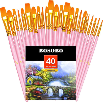 Paint Brushes Set, 2 Pack 20 Pcs Round-Pointed Tip Paintbrushes Nylon Hair Artist Acrylic Paint Brushes for Acrylic Oil Watercolor, Face Nail Art, Miniature Detailing & Rock Painting, Blue