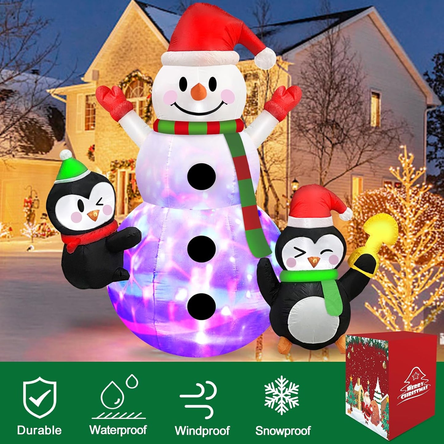 6 FT Inflatable Christmas Tree with a Santa Chased by a Dog Outdoor Decorations- Blow Ups Xmas Tree Yard Decorations Leds Lighted Décor for Holiday Party Indoor Garden Lawn Patio