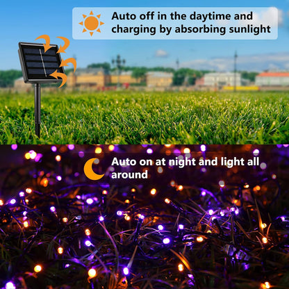 Orange Purple Halloween Solar String Lights 72Ft X 2 Pack 200 LED 8 Modes Waterproof Solar Fairy Lights for Garden, Patio, Fence, Balcony, Outdoors