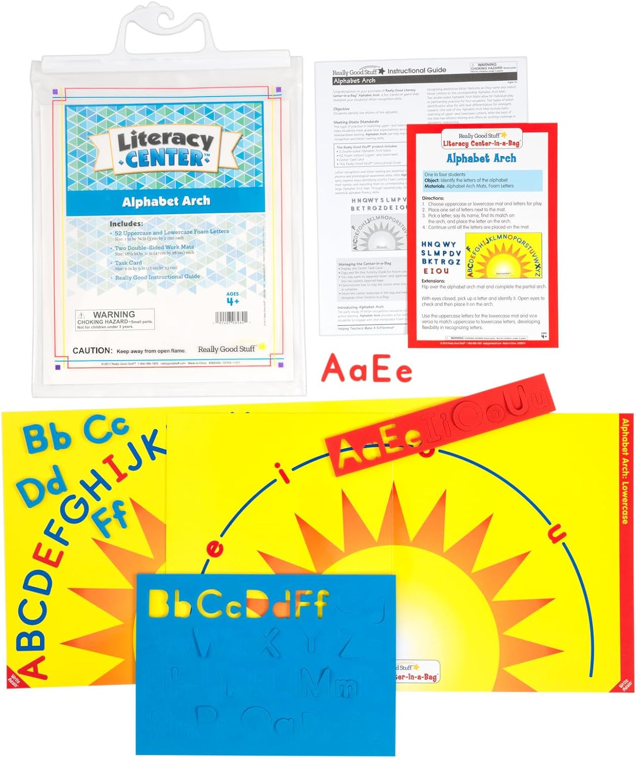Alphabet Arch Literacy Center - Letter Recognition Activity - Includes 2 Play Mats, Foam Letters, Task Card Size 9" by 6", Instructional Guide, and Storage Bag