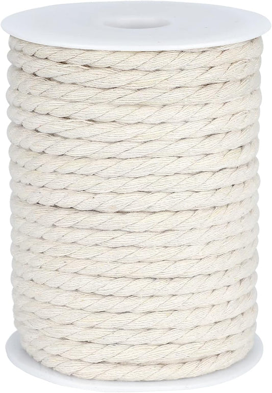 Macrame Cord, White Cotton Rope, 6Mm X 32 Yard Natural White Cotton Macrame Rope, 3 Strand Twisted Cotton String for Wall Hanging, Plant Hangers, Macrame Supplies, DIY Crafts, Knitting