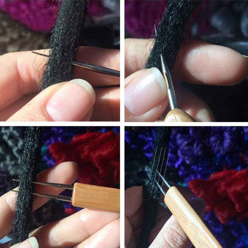 Dreadlocks Crochet Hooks for Hair 2Pcs/Set (0.5Mm+0.75Mm) Bamboo Handle Locs Crochet Needle Steel Crochet Hook Lock for Braid Craft
