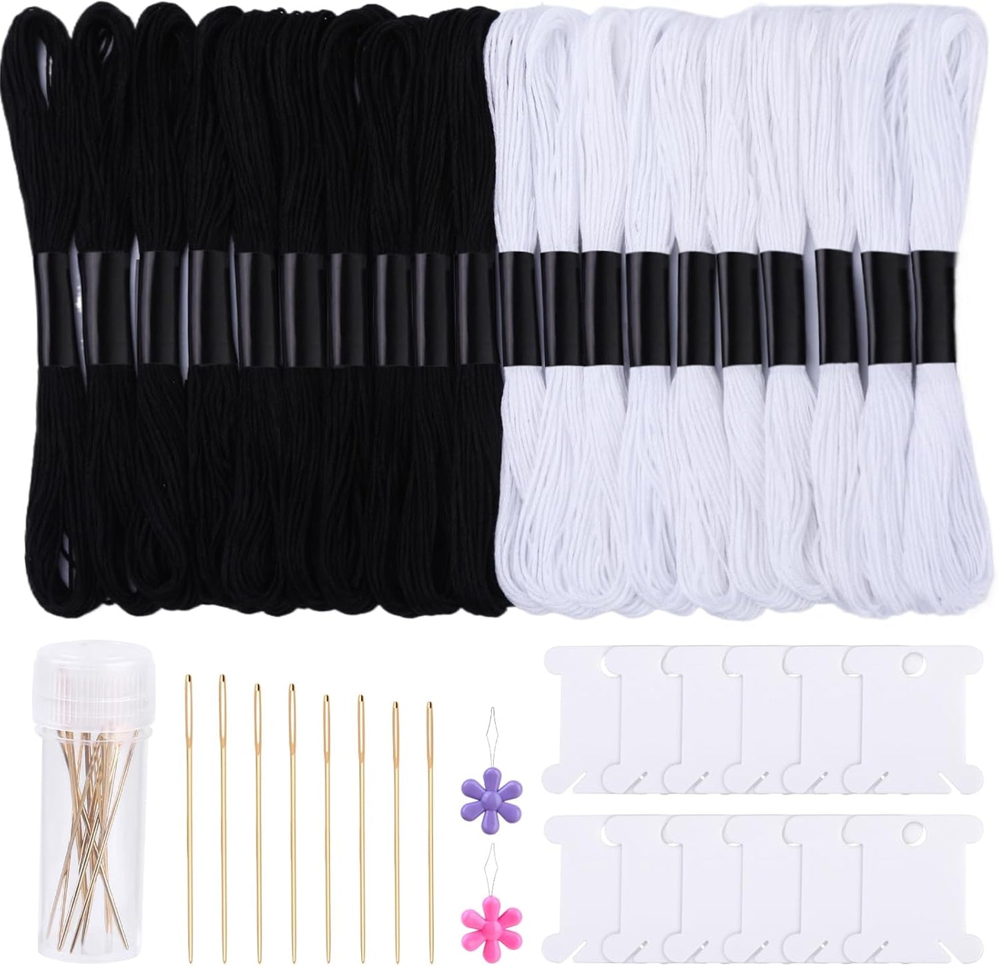 10 Skeins Black Embroidery Floss, 8M Cotton Embroidery Floss-Cross Stitch Thread, Embroidery Thread Floss Set, Stitch Threads Polyester Thread Friendship Bracelets Thread