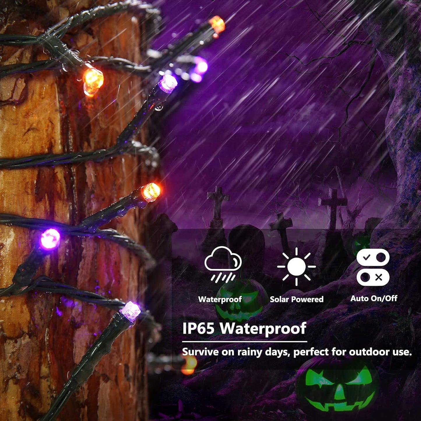 Orange Purple Halloween Solar String Lights 72Ft X 2 Pack 200 LED 8 Modes Waterproof Solar Fairy Lights for Garden, Patio, Fence, Balcony, Outdoors