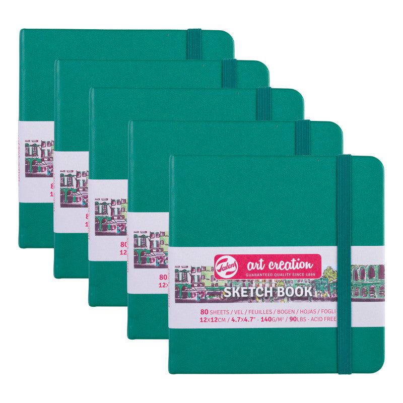 Sketchbook, 80 Sheets, 90lbs, Forest Green Cover, 4.7" x 4.7", Pack of 5