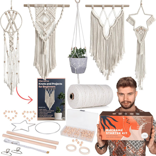 Macrame Kits for Adults Beginners with 112 Macrame Supplies and 5 Projects Book: DIY Macrame Kit Includes 165 Yards Macrame Cord with Craft Supplies & Materials to Start Macrame!