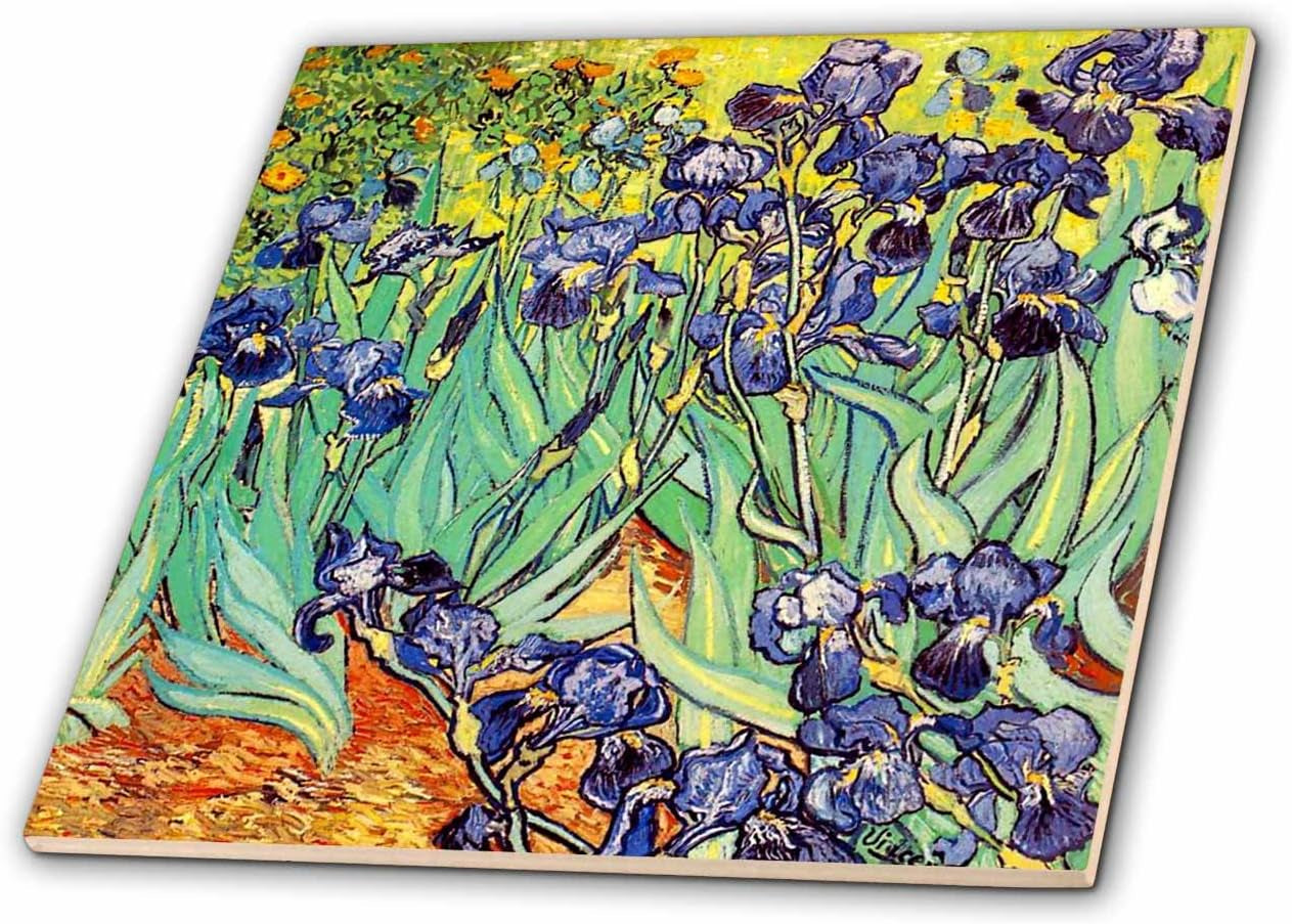 Ct_155630_3 Irises by Vincent Van Gogh 1889 Purple Flowers Iris Garden Copy of Famous Painting by the Master Ceramic Tile, 8-Inch
