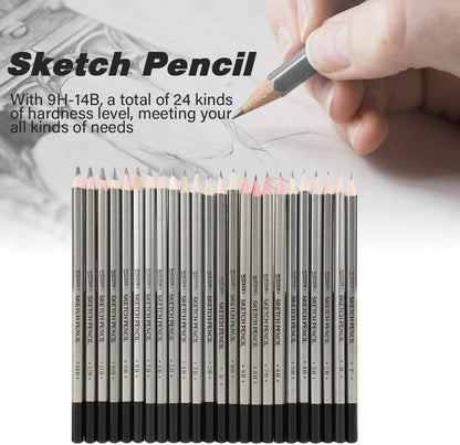 24Pcs Drawing Pencils Set, Sketch Art Graphite Drawing Pencil 9H 8H 7H 6H 5H 4H 3H 2H H HB F B 2B 3B 4B 5B 6B 7B 8B 9B 10B 11B 12B 14B