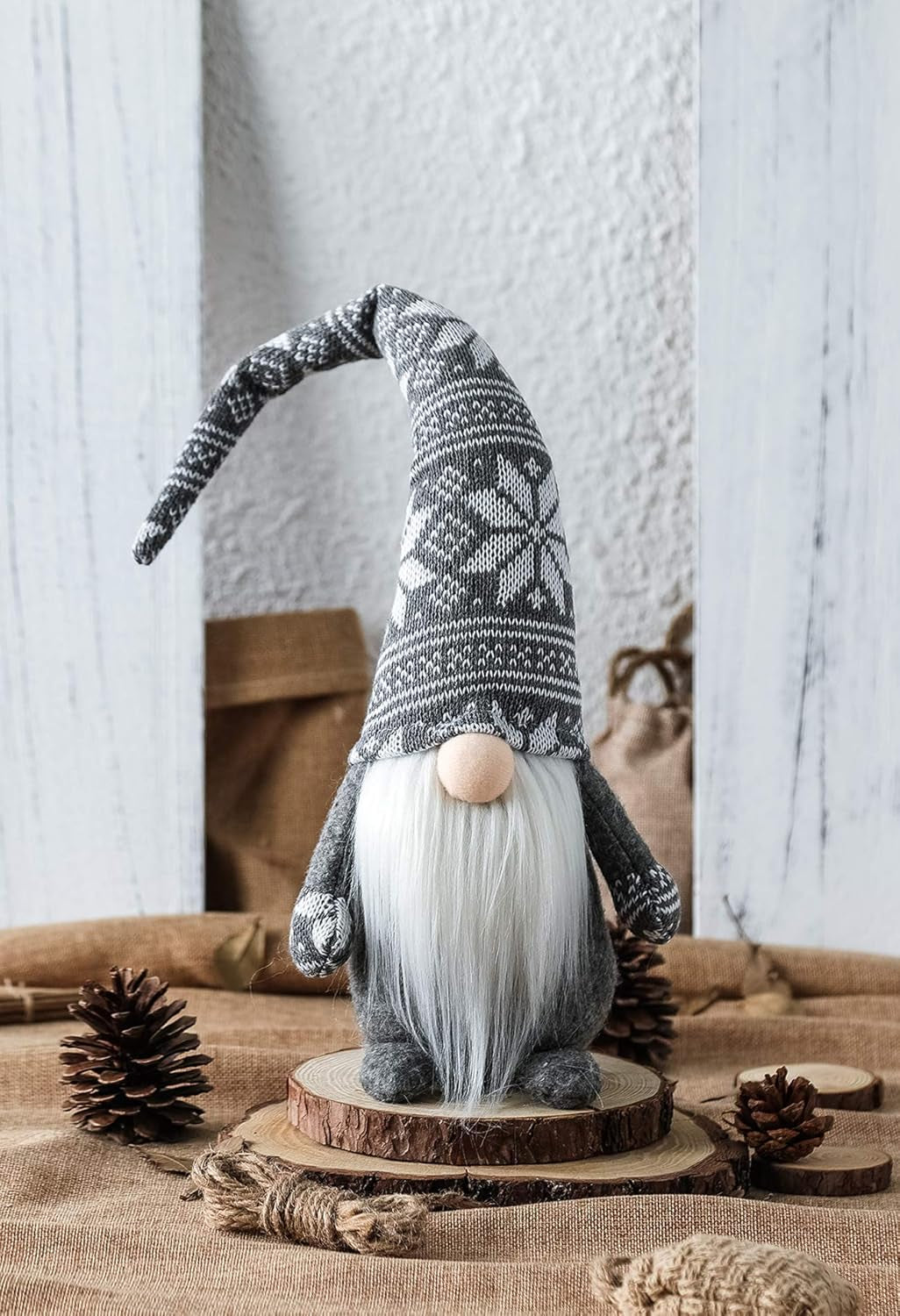 Holiday Gnome Handmade Swedish Tomte, Christmas Elf Decoration Ornaments Thanks Giving Day Gifts Swedish Gnomes Tomte (Grey Snowflake-19 Inches)