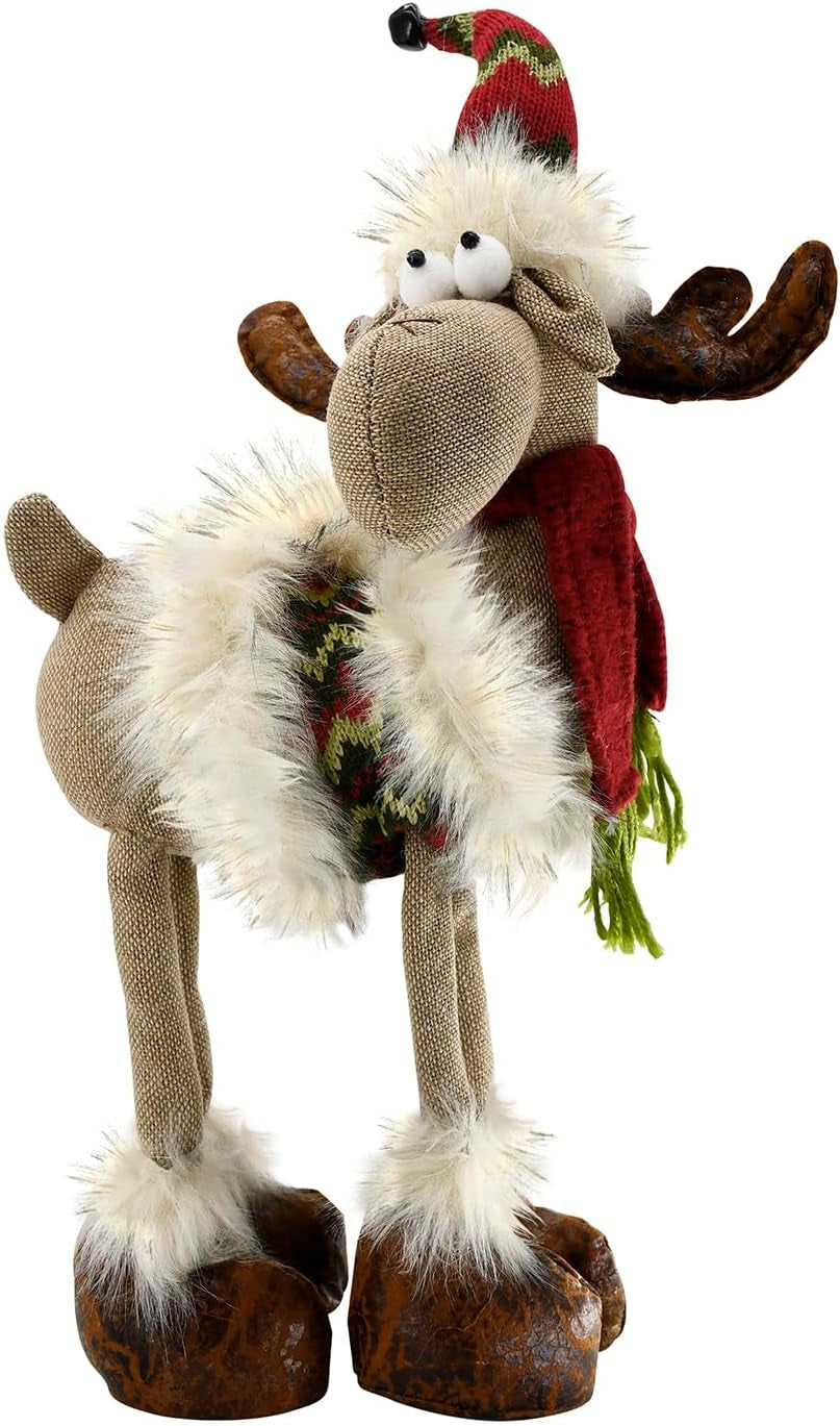 Reindeer Christmas Decoration, Plush Xmas Deer Gnome, Handmade Swedish Santa Elk Figurines Tomte Gnome with Bell Reindeer Horns Ornaments, Home Table Decor