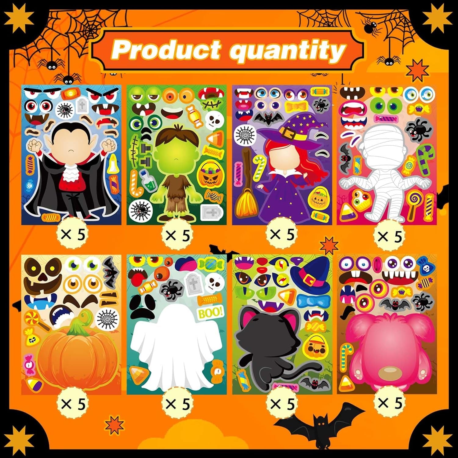 Halloween Stickers 40PCS Make a Face Stickers Make Your Own Halloween Character Mix and Match Stickers Sheets Vampires Witches Mummies Zombies Ghosts Monsters Stickers Halloween Party Games Stickers