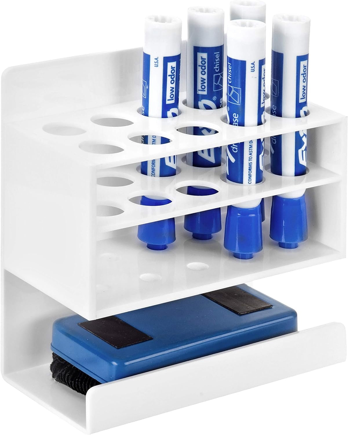 Wall Mounted Dry Erase Whiteboard Marker Holder Stand with 10 Marker Slots and Eraser Holder, Clear