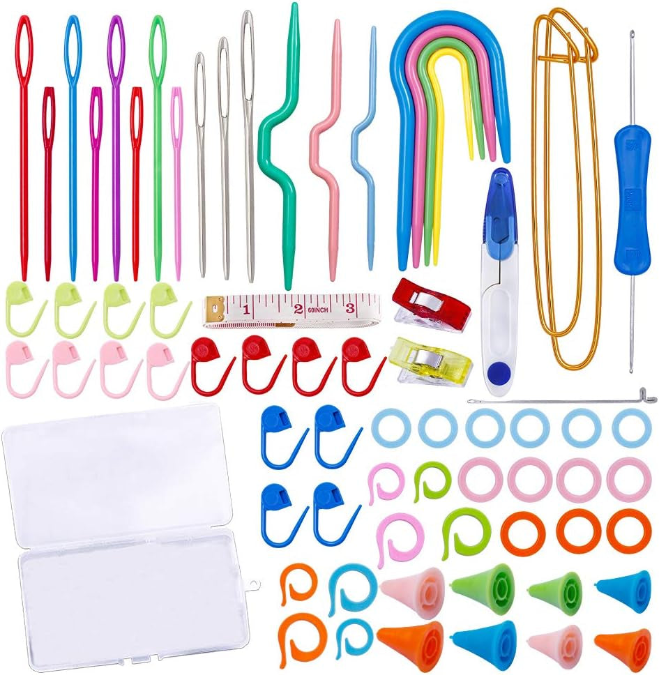 Complete Knitting and Crochet Accessories,Knitting Supplies Kit with Knitting Stitch Markers Plastic Sewing Needles Cable Needles for Knitting Sewing Kit
