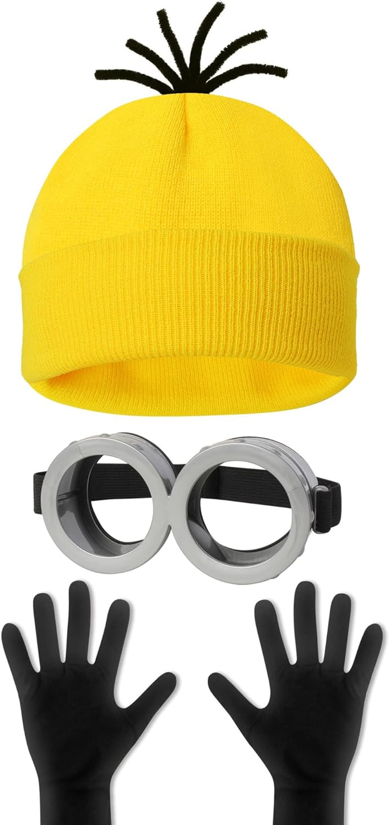 Halloween Costume Accessories Adult,Goggles Glasses/Yellow Beanie/Gloves for Men Women Cosplay Party Set