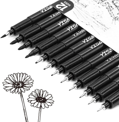 Black Drawing Pens,12 Art Pens Set,Fineliner Ink Pens,Micro-Pens,Manga Markers,For Sketching,Technical Drawing 902195