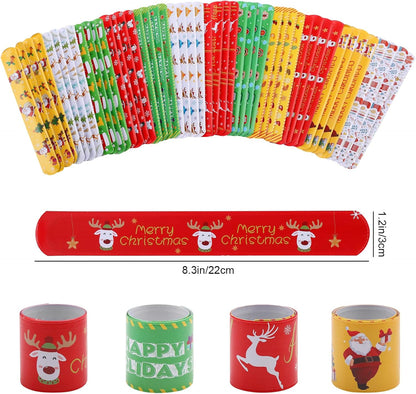 96PCS Christmas Slap Bracelets, Xmas Party Favor Decoration 24 Styles Santa Claus Reindeer Snowflake Snowman