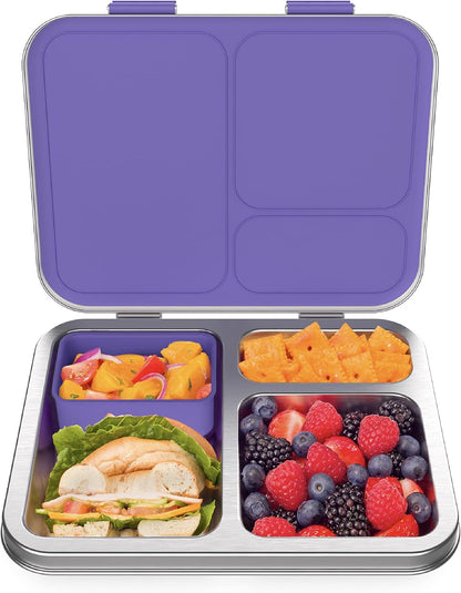 ® Kids Stainless Steel Leak-Resistant Lunch Box - Bento-Style Redesigned in 2022 W/Upgraded Latches, 3 Compartments, & Extra Container - Eco-Friendly, Dishwasher Safe, Patented Design (Blue)