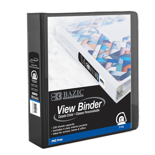 PVC-Free Slant-D Ring View Binder with 4-Pockets, 1", Black