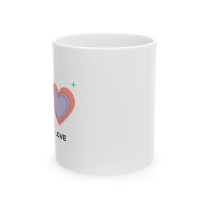 Minimal Love Line Art Hearts | 11oz Ceramic Coffee Mug for Daily Sips | Valentine & Galentine Gift for Friends & Family | Modern Minimalist