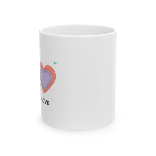 Minimal Love Line Art Hearts | 11oz Ceramic Coffee Mug for Daily Sips | Valentine & Galentine Gift for Friends & Family | Modern Minimalist