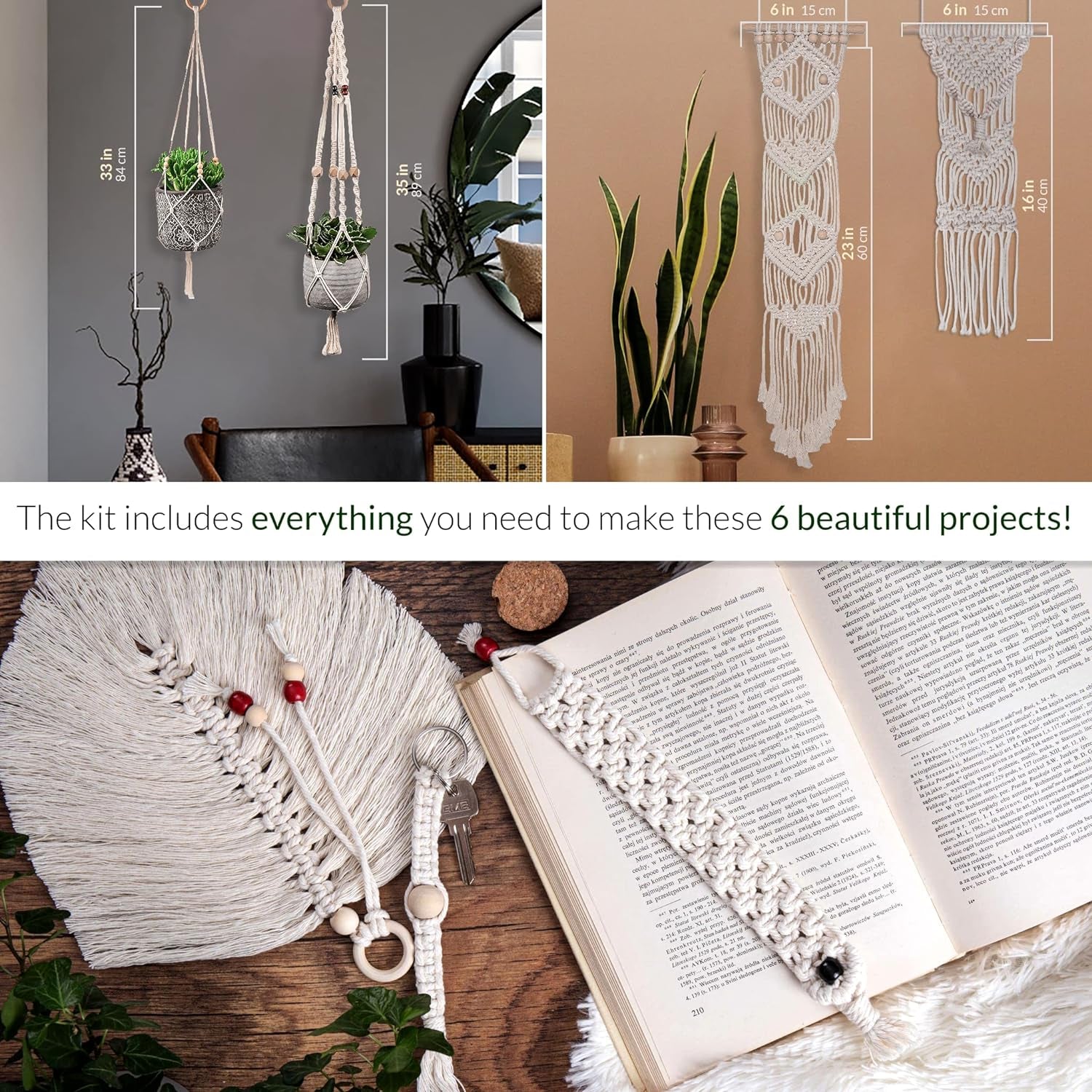 Macrame Kits for Adults Beginners with 126 Macrame Supplies and 7 Projects E-Book: DIY Macrame Kit with 165 Yards Macrame Cord and Craft Supplies & Materials to Start Macrame!