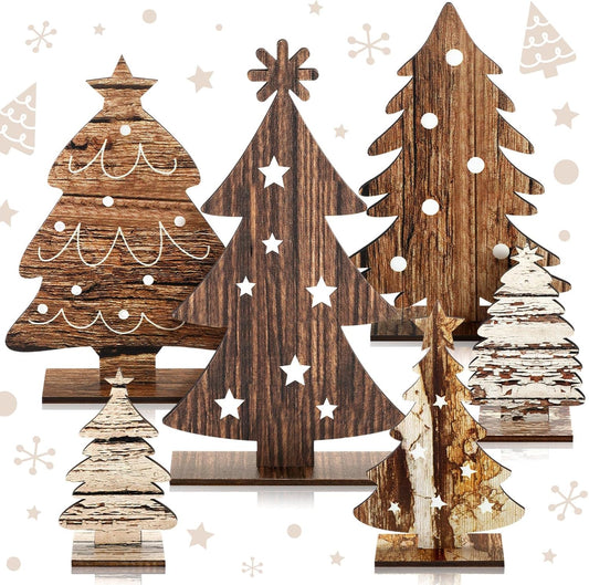 6 Pcs Wooden Christmas Trees Tabletop Decor Rustic Wood Christmas Trees Xmas Centerpieces Table Wooden Signs Farmhouse Table Home Decor for Home Office Farmhouse