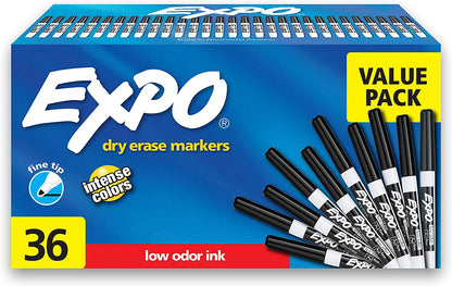 Fine Tip Dry Erase Markers, White Board Markers Dry Erase, Low Odor, Black, 36-Count