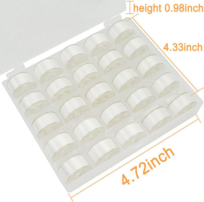 25Pcs White 70D/2 (60WT) Prewound Bobbin Thread Plastic Size a SA156 for Embroidery and Sewing Machines DIY Embroidery Thread Sewing Thread