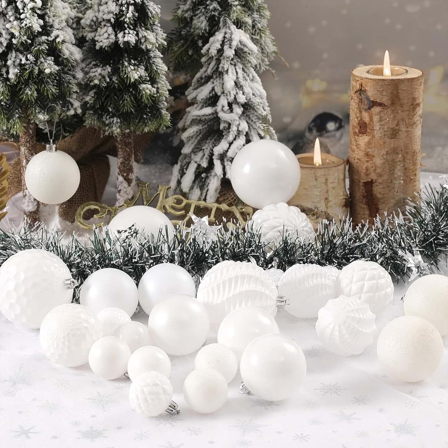 Christmas Balls Ornaments -36Pcs Shatterproof Christmas Tree Decorations with Hanging Loop for Xmas Tree Wedding Holiday Party Home Decor,6 Styles in 3 Sizes(White)