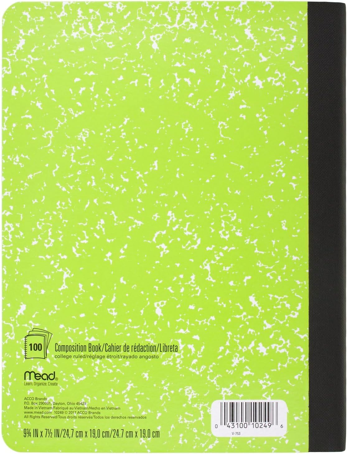 Composition Notebooks, 6 Pack, College Ruled Paper, 7-1/2" X 9-3/4", 100 Sheets, Assorted Bright Colors (850106-ECM)