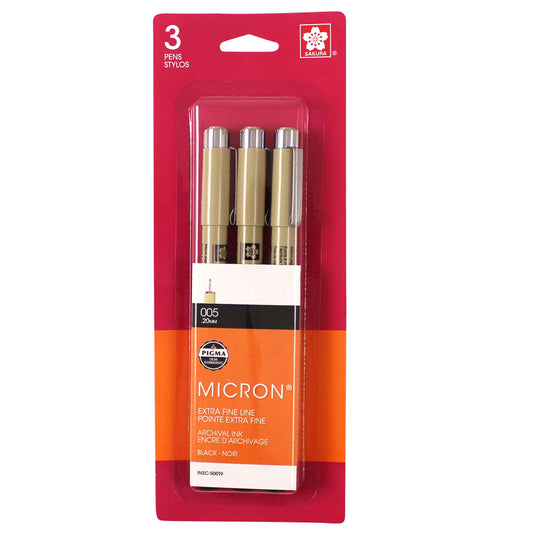 Pigma Micron Pens, Size 005 Extra Fine Point, Black, 3-Pack, Blister Pack